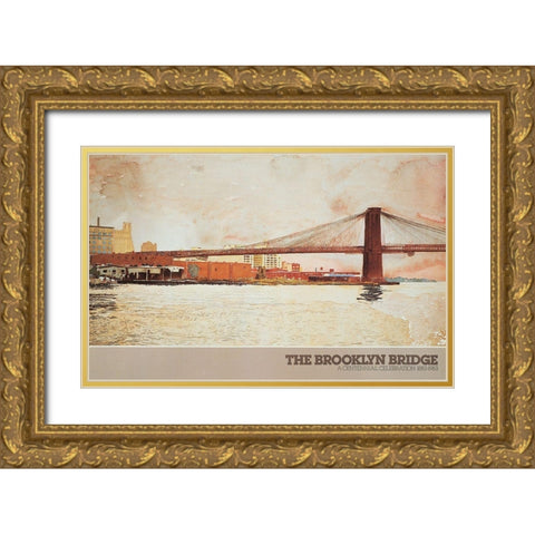 Brooklyn Bridge I Gold Ornate Wood Framed Art Print with Double Matting by Unknown