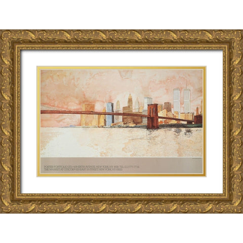 Brooklyn Bridge II Gold Ornate Wood Framed Art Print with Double Matting by Unknown