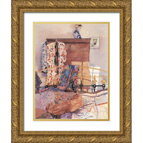 Brass Bed Gold Ornate Wood Framed Art Print with Double Matting by Unknown