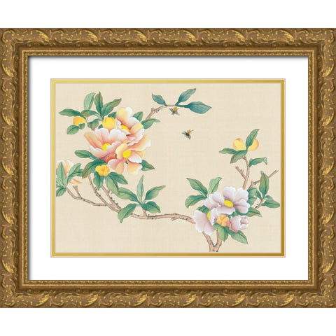 Oriental Bees III Gold Ornate Wood Framed Art Print with Double Matting by Unknown