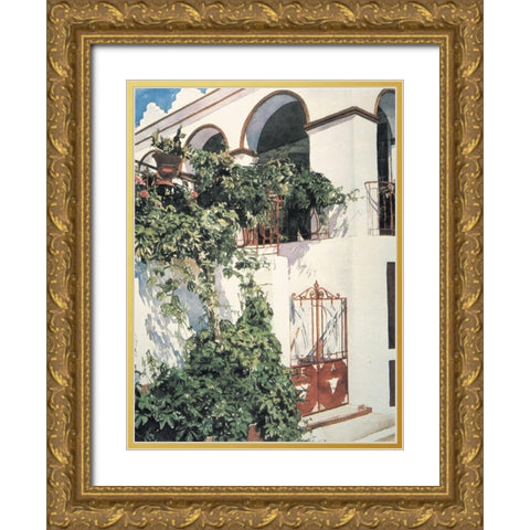 White Veranda Gold Ornate Wood Framed Art Print with Double Matting by Unknown