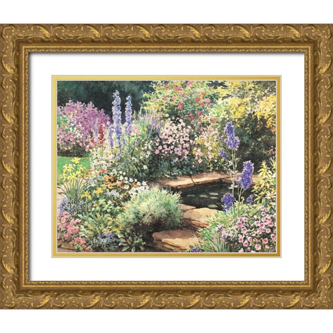 Garden Fountain I Gold Ornate Wood Framed Art Print with Double Matting by Unknown