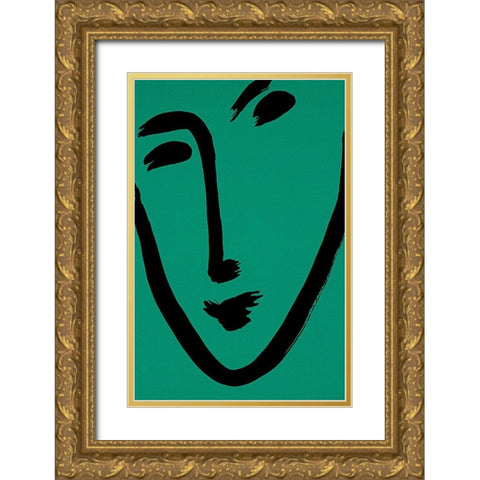 Green Face Gold Ornate Wood Framed Art Print with Double Matting by Unknown