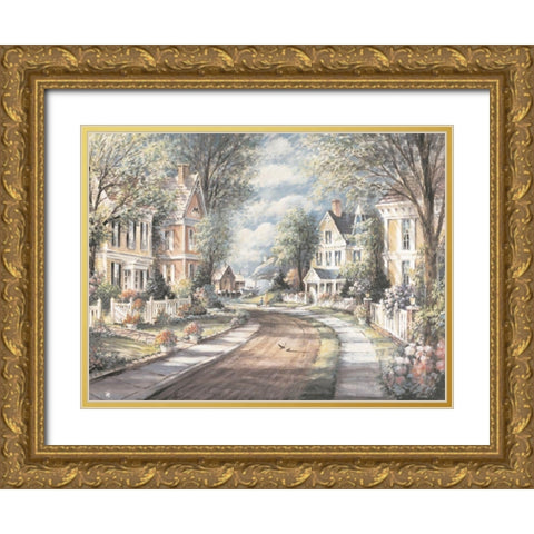 Victorian Street Gold Ornate Wood Framed Art Print with Double Matting by Unknown