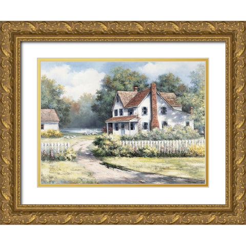 Weekend Cottage Gold Ornate Wood Framed Art Print with Double Matting by Unknown