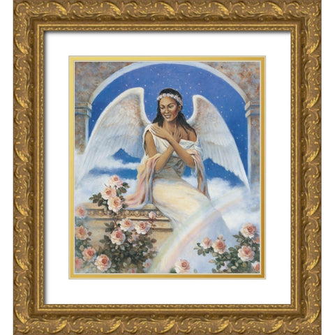 Black Angel Gold Ornate Wood Framed Art Print with Double Matting by Unknown