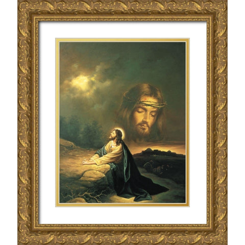 Gethsemene Gold Ornate Wood Framed Art Print with Double Matting by Unknown