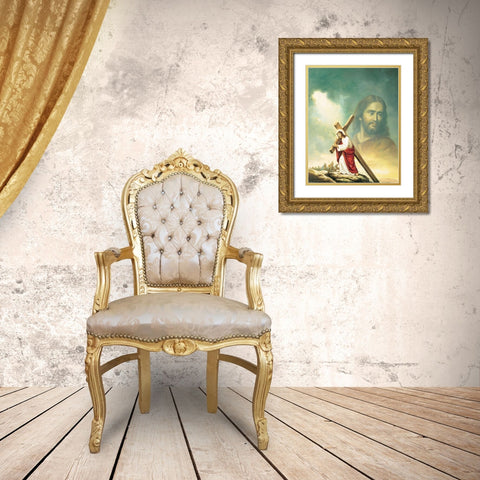 The Cross Gold Ornate Wood Framed Art Print with Double Matting by Unknown