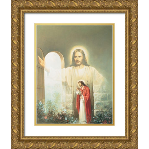 In the Garden Gold Ornate Wood Framed Art Print with Double Matting by Unknown