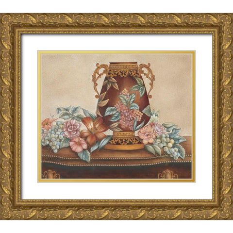 Vase and Flowers Gold Ornate Wood Framed Art Print with Double Matting by Unknown