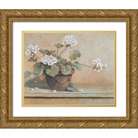 Potted Geranium I Gold Ornate Wood Framed Art Print with Double Matting by Unknown