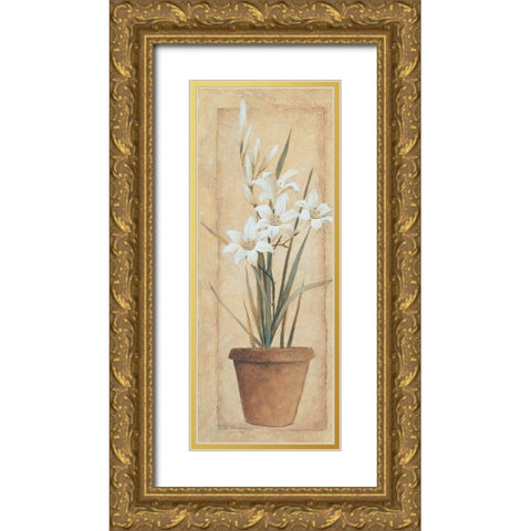 Potted Lily Gold Ornate Wood Framed Art Print with Double Matting by Unknown