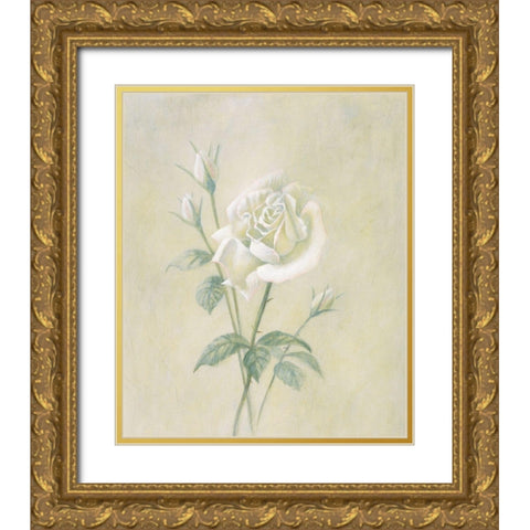 White Rose Gold Ornate Wood Framed Art Print with Double Matting by Unknown