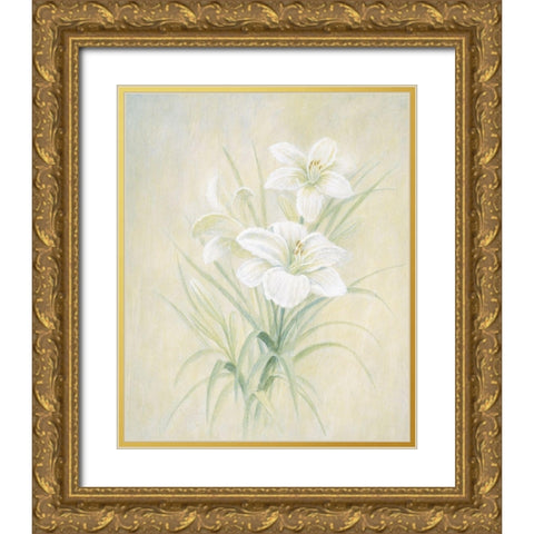 White Lily Gold Ornate Wood Framed Art Print with Double Matting by Unknown