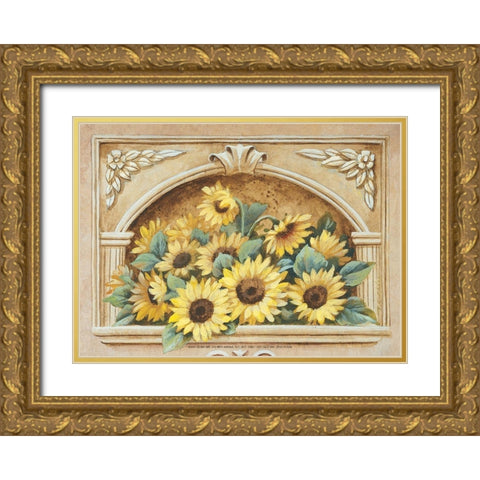Sunflower Fresco Gold Ornate Wood Framed Art Print with Double Matting by Unknown
