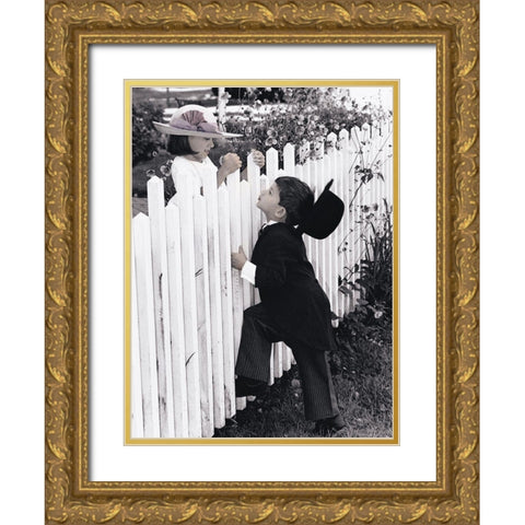 Puppy Love Gold Ornate Wood Framed Art Print with Double Matting by Unknown