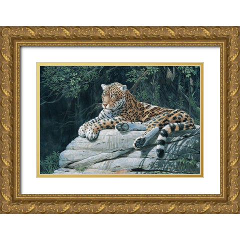 Jaguar Gold Ornate Wood Framed Art Print with Double Matting by Unknown