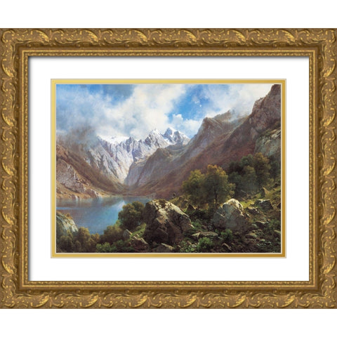 Mountain Lake Gold Ornate Wood Framed Art Print with Double Matting by Unknown