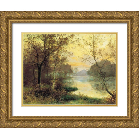 Birch Trees Gold Ornate Wood Framed Art Print with Double Matting by Unknown