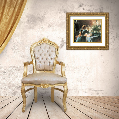 Smell the Flowers Gold Ornate Wood Framed Art Print with Double Matting by Unknown