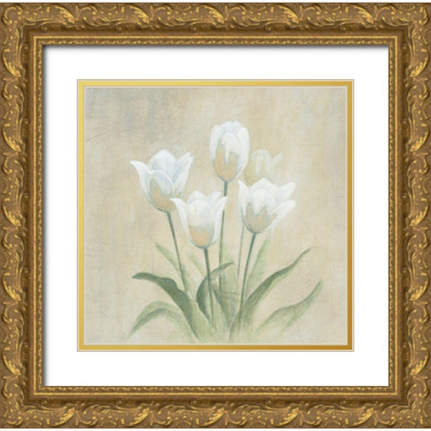 White Tulips Gold Ornate Wood Framed Art Print with Double Matting by Unknown