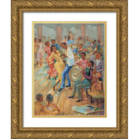 Dance Time II Gold Ornate Wood Framed Art Print with Double Matting by Unknown