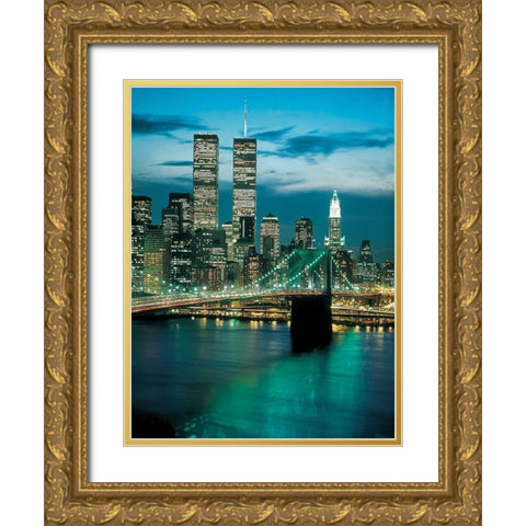 Brooklyn Bridge Gold Ornate Wood Framed Art Print with Double Matting by Unknown