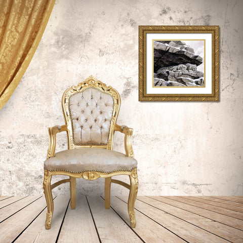 Snow Leopards Gold Ornate Wood Framed Art Print with Double Matting by Unknown
