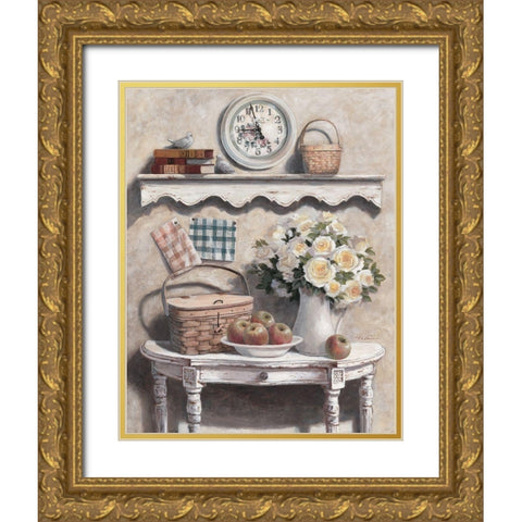 Flowers and Fruit Gold Ornate Wood Framed Art Print with Double Matting by Unknown