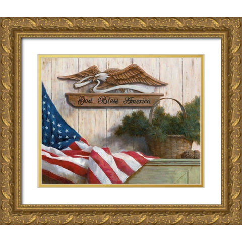 God Bless America Gold Ornate Wood Framed Art Print with Double Matting by Unknown