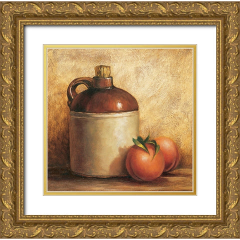 Jug And Peaches Gold Ornate Wood Framed Art Print with Double Matting by Unknown