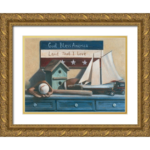 God Bless America Gold Ornate Wood Framed Art Print with Double Matting by Unknown