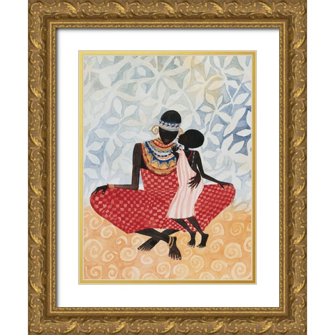 Mother And Child Gold Ornate Wood Framed Art Print with Double Matting by Unknown