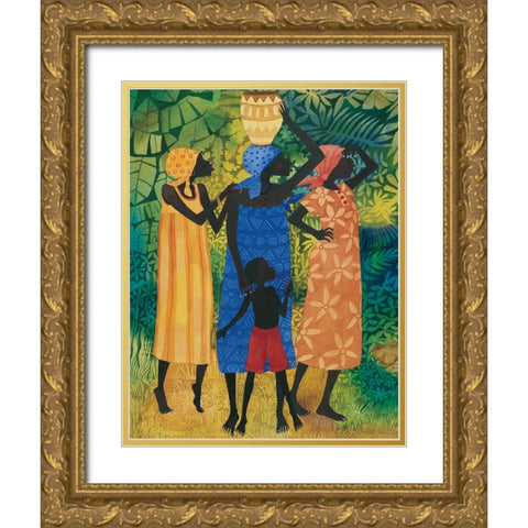 Carrying Water Gold Ornate Wood Framed Art Print with Double Matting by Unknown