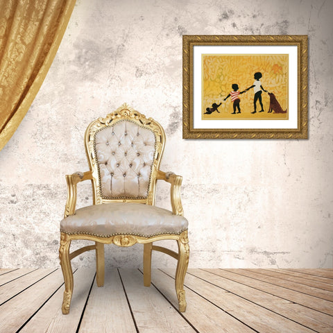 Watching the Babies Gold Ornate Wood Framed Art Print with Double Matting by Unknown