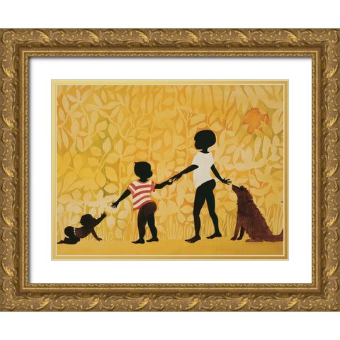 Watching the Babies Gold Ornate Wood Framed Art Print with Double Matting by Unknown
