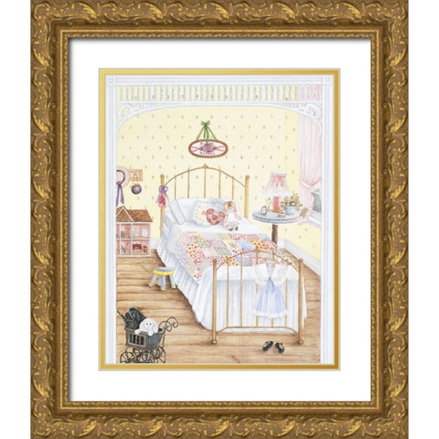 Girls Bedroom Gold Ornate Wood Framed Art Print with Double Matting by Unknown