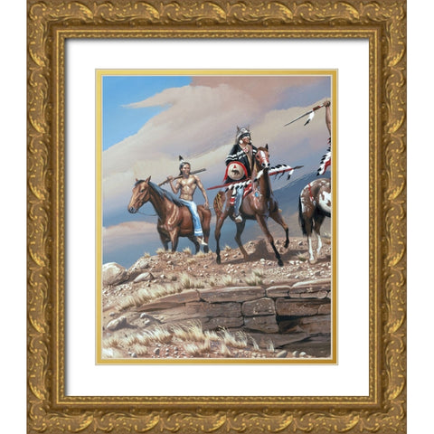 War Party II Gold Ornate Wood Framed Art Print with Double Matting by Unknown