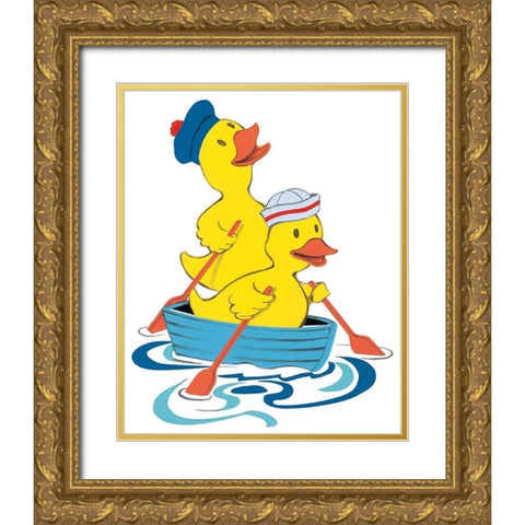 Ducks Sailing Gold Ornate Wood Framed Art Print with Double Matting by Unknown
