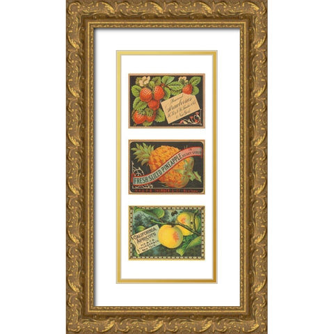 Strawbwerries-Pineapple-Apricots Gold Ornate Wood Framed Art Print with Double Matting by Unknown