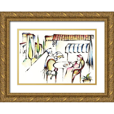 Voila Poisson Gold Ornate Wood Framed Art Print with Double Matting by Unknown