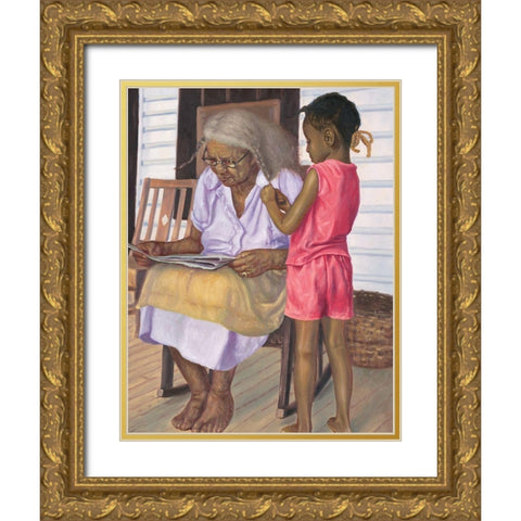 Braiding Grams Hair Gold Ornate Wood Framed Art Print with Double Matting by Unknown