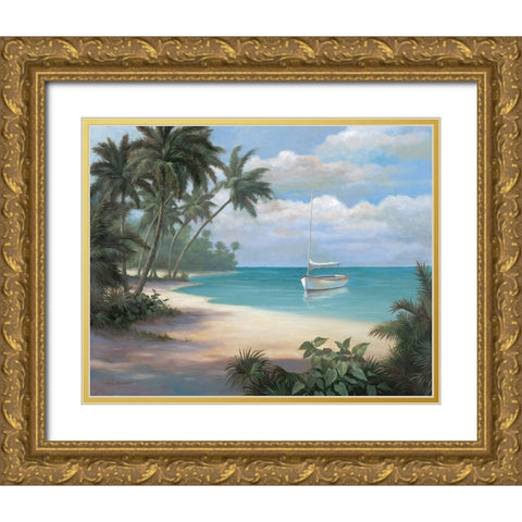 On the Beach Gold Ornate Wood Framed Art Print with Double Matting by Unknown