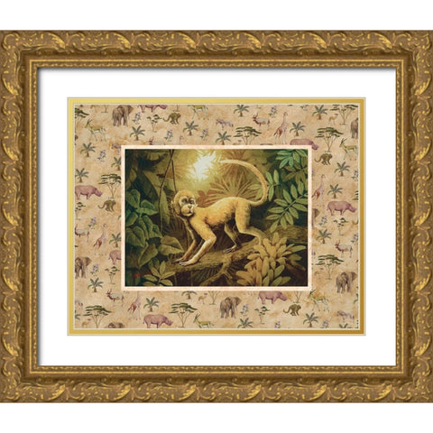 Monkey Safari Gold Ornate Wood Framed Art Print with Double Matting by Unknown