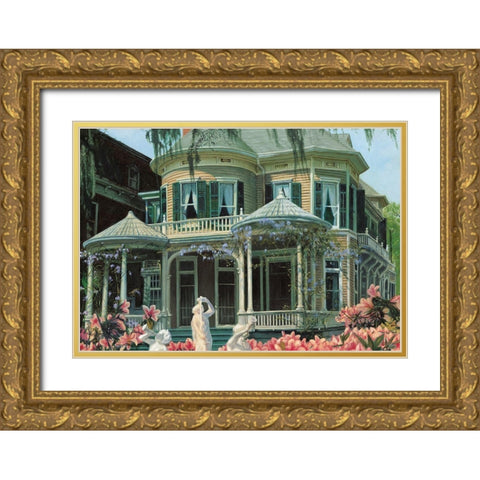 Southern Mansion Gold Ornate Wood Framed Art Print with Double Matting by Unknown