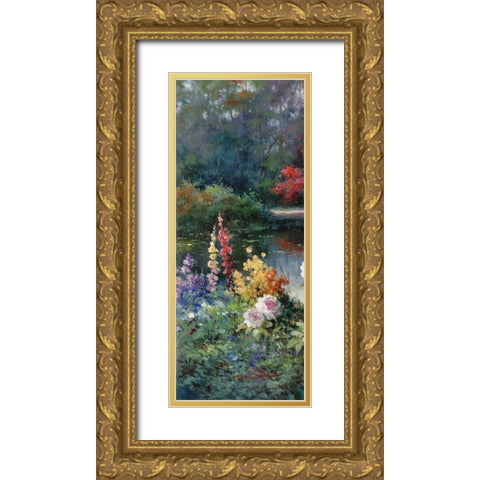 Gazebo on Lake II Gold Ornate Wood Framed Art Print with Double Matting by Unknown