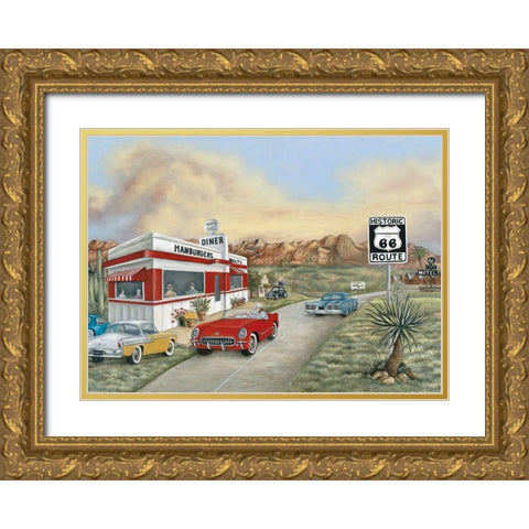 Route 66 I Gold Ornate Wood Framed Art Print with Double Matting by Unknown