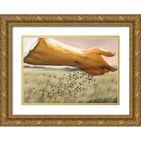 Seed Sower Gold Ornate Wood Framed Art Print with Double Matting by Unknown