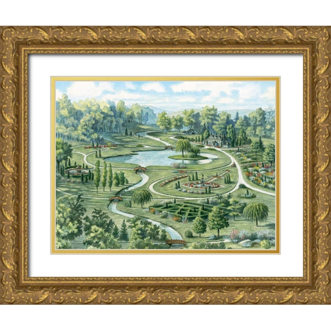 Estate Gardens Gold Ornate Wood Framed Art Print with Double Matting by Unknown