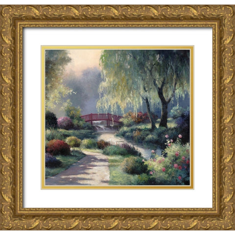 Red Bridge Gold Ornate Wood Framed Art Print with Double Matting by Unknown